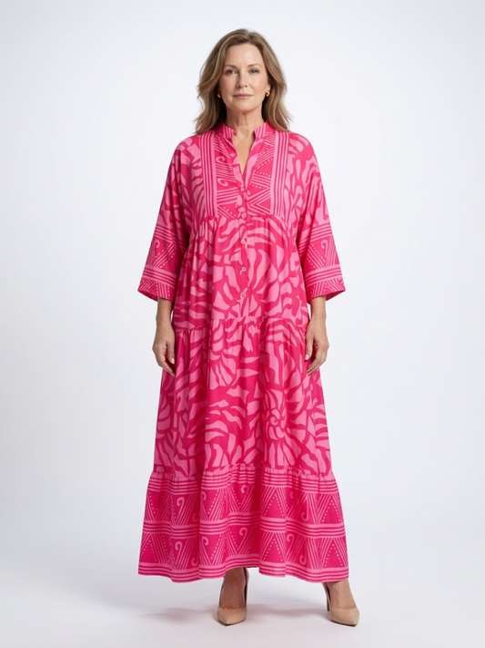 Women's Button Front Midi Dress with Relaxed Fit for Summer