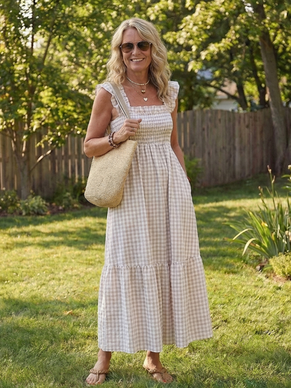 Women's Casual Maxi Dress with Smocked Bodice for Casual