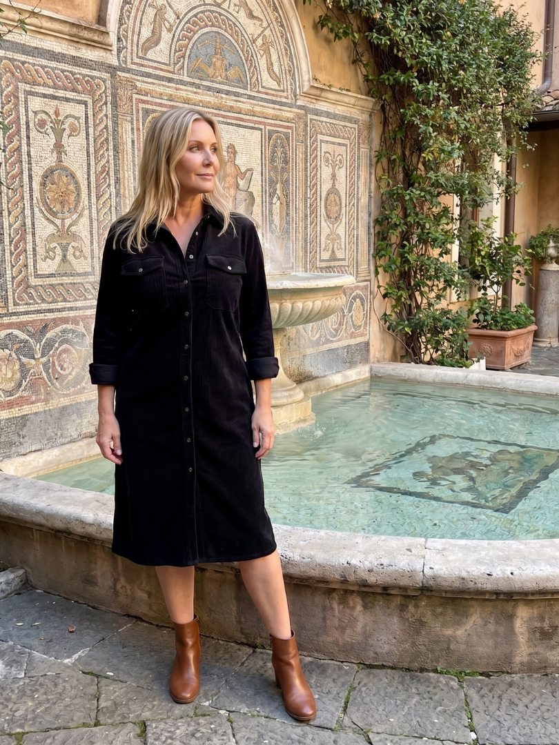 Women's Casual Midi Dress with Patch Pockets for Daywear
