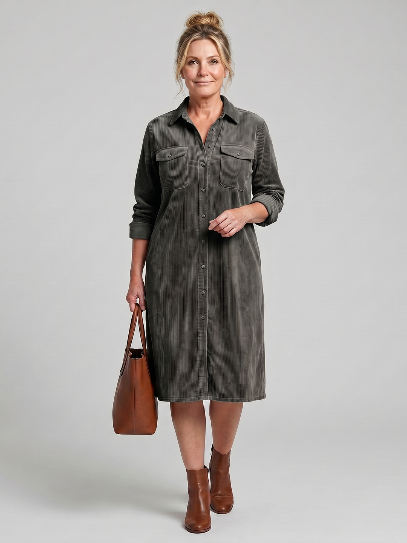 Women's Casual Midi Dress with Patch Pockets for Daywear