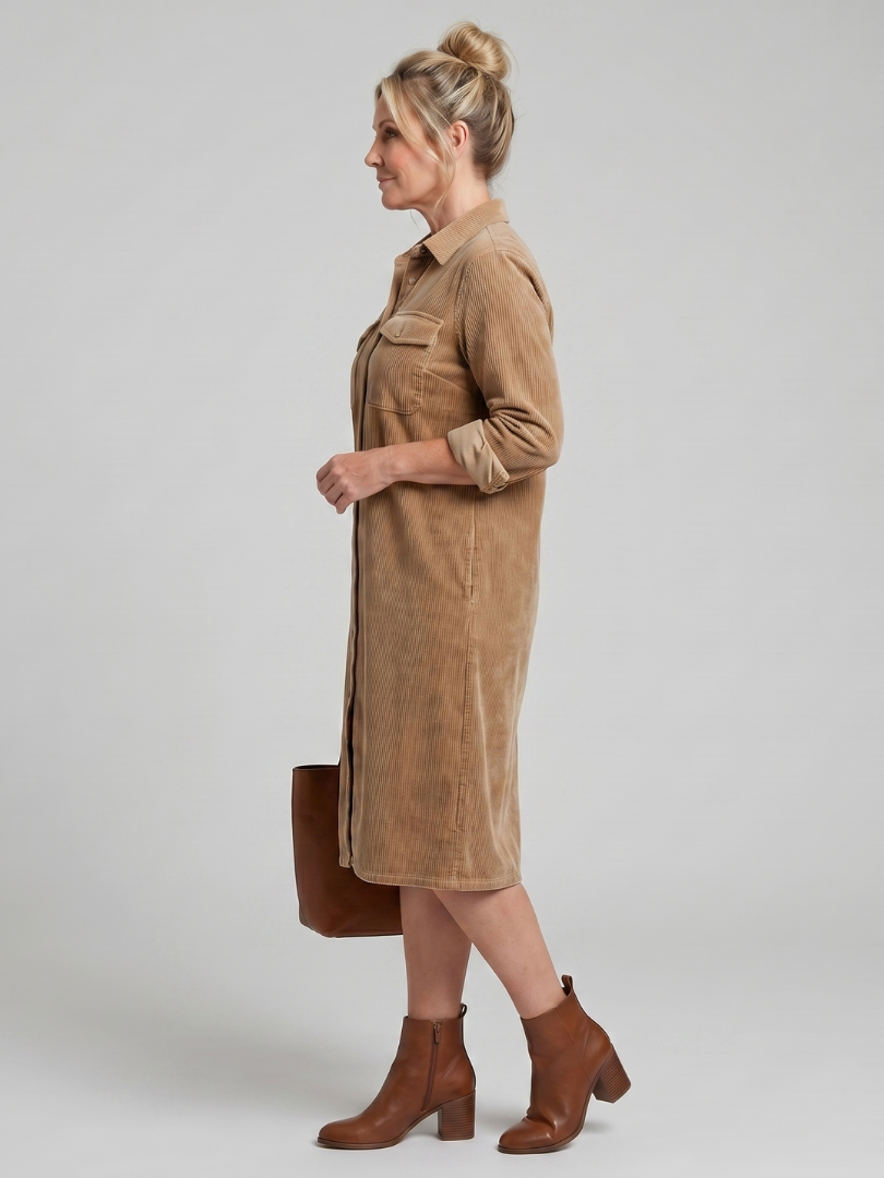 Women's Casual Midi Dress with Patch Pockets for Daywear