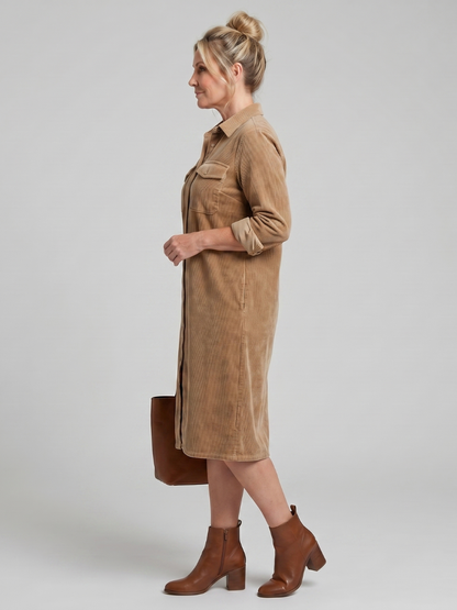 Women's Casual Midi Dress with Patch Pockets for Daywear