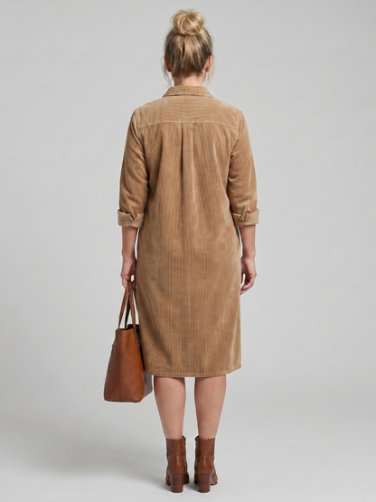 Women's Casual Midi Dress with Patch Pockets for Daywear