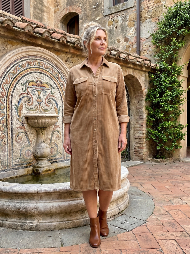 Women's Casual Midi Dress with Patch Pockets for Daywear