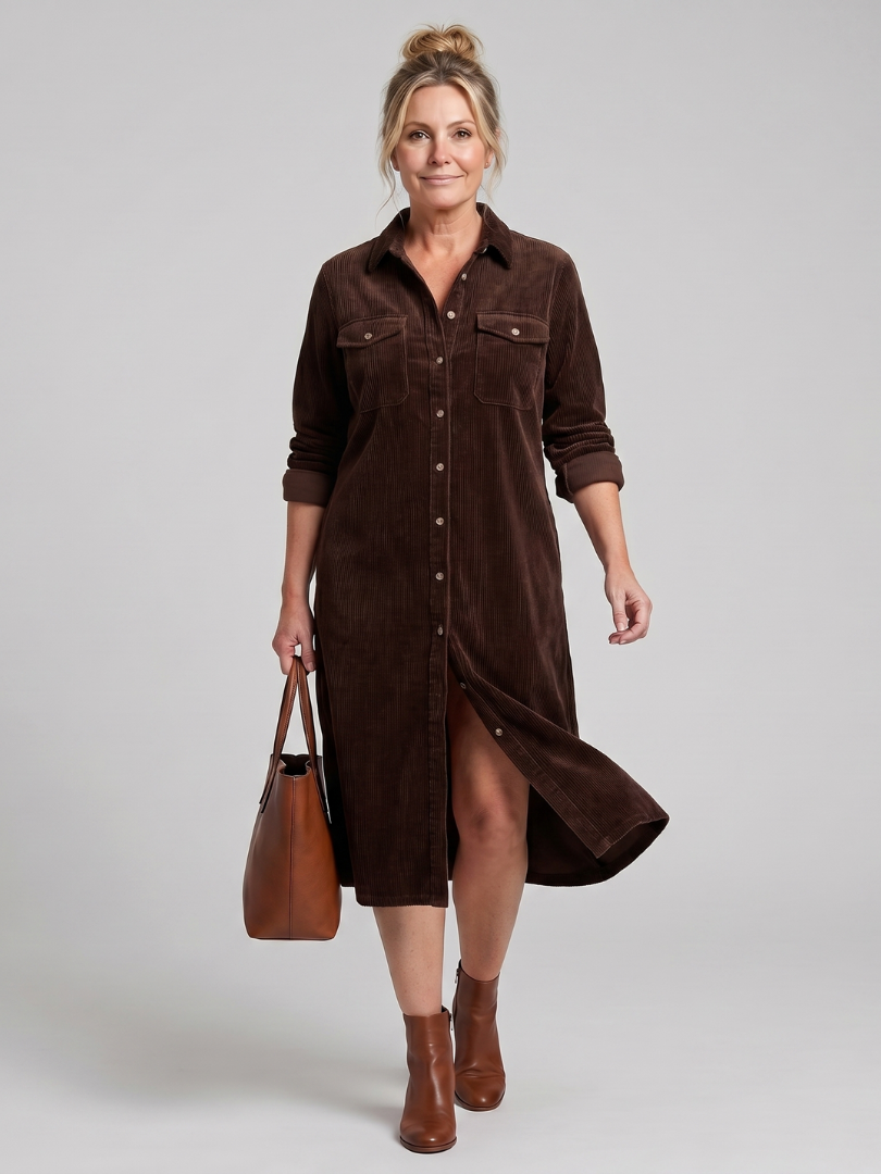 Women's Casual Midi Dress with Patch Pockets for Daywear
