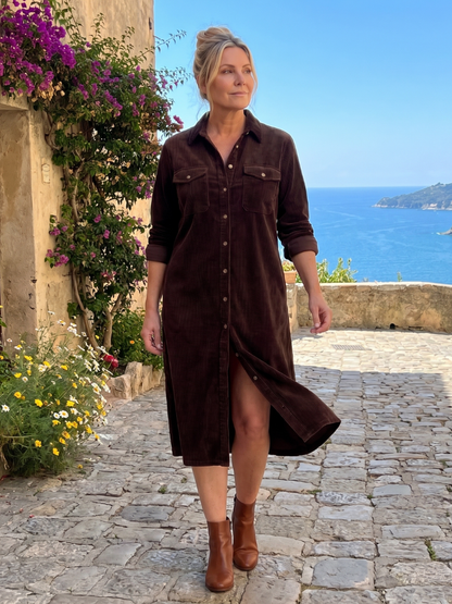 Women's Casual Midi Dress with Patch Pockets for Daywear