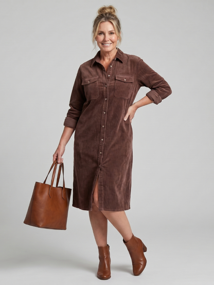 Women's Casual Midi Dress with Patch Pockets for Daywear
