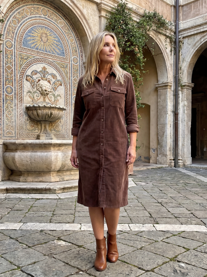 Women's Casual Midi Dress with Patch Pockets for Daywear