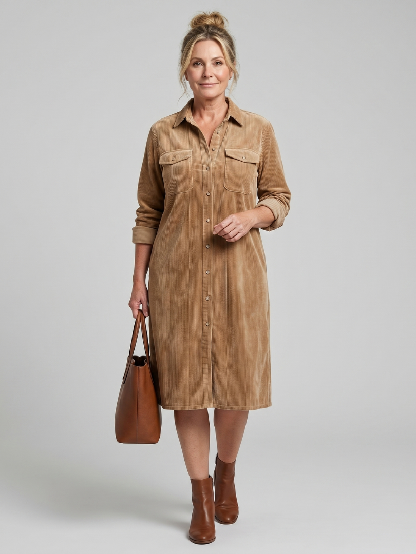 Women's Casual Midi Dress with Patch Pockets for Daywear