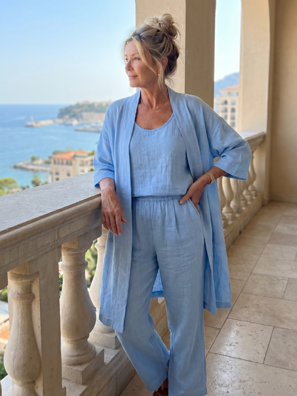 Women's Casual Relaxed Top Pant Set with Open Front Layer