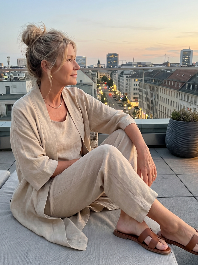 Women's Casual Relaxed Top Pant Set with Open Front Layer