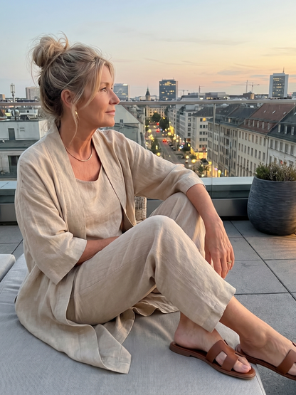 Women's Casual Relaxed Top Pant Set with Open Front Layer