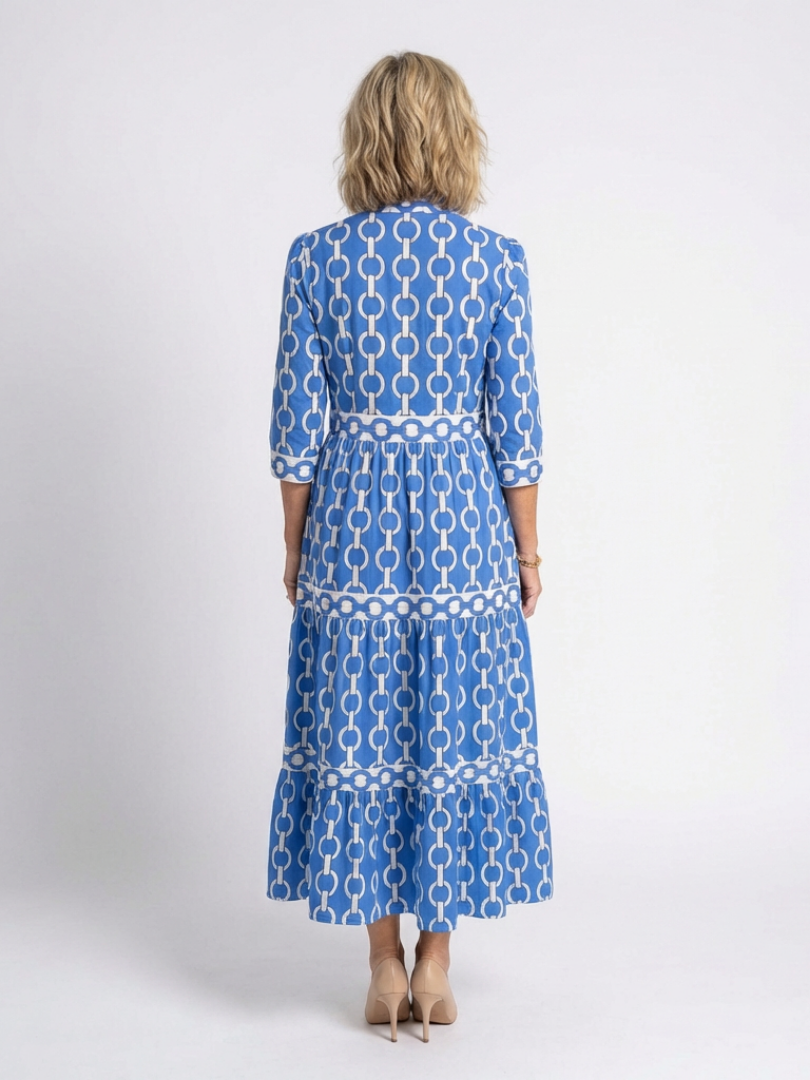 Women's Chain Pattern Midi Dress with V-Neck for Everyday