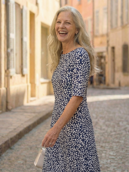 Women's Coastal Pattern Dress with Pockets for Outings