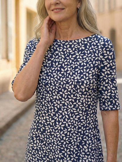 Women's Coastal Pattern Dress with Pockets for Outings
