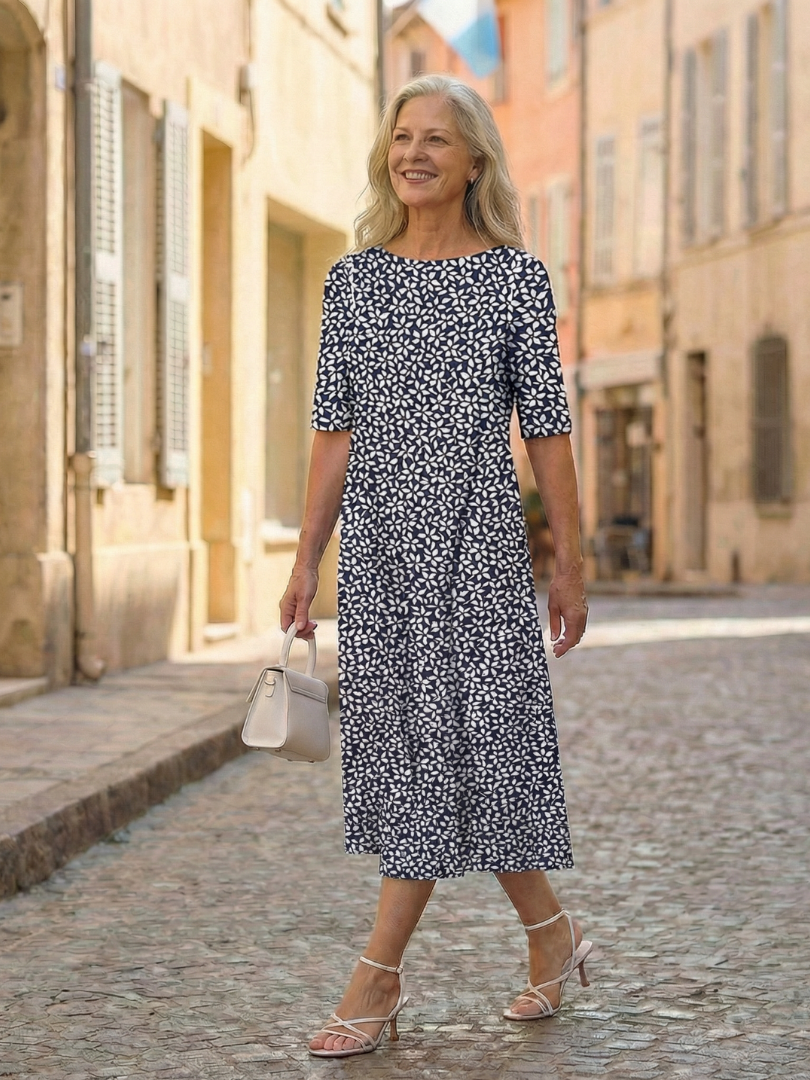 Women's Coastal Pattern Dress with Pockets for Outings