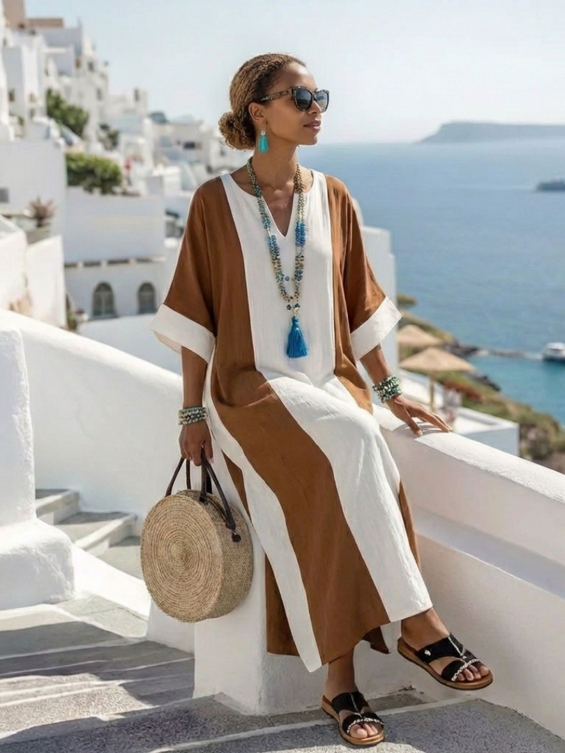 Women's Colour-Block Maxi Dress with Relaxed Fit for Summer