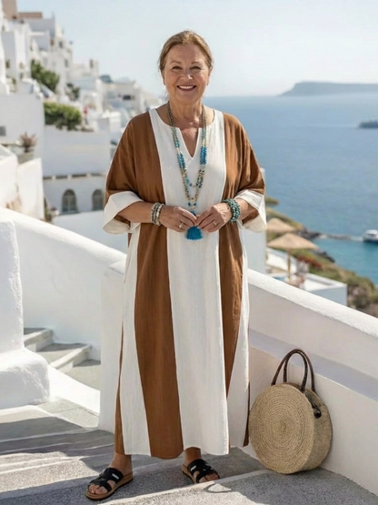 Women's Colour-Block Maxi Dress with Relaxed Fit for Summer