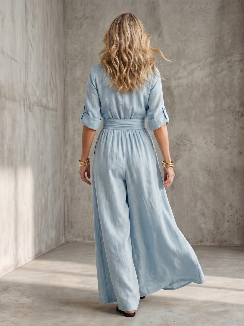 Women's Cross Front Wide Leg Jumpsuit with Gathered Waist