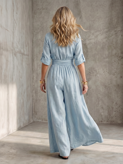 Women's Cross Front Wide Leg Jumpsuit with Gathered Waist