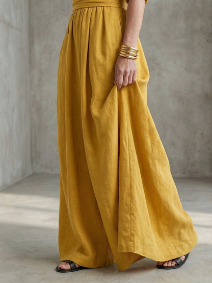 Women's Cross Front Wide Leg Jumpsuit with Gathered Waist