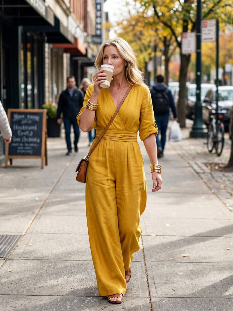 Women's Cross Front Wide Leg Jumpsuit with Gathered Waist