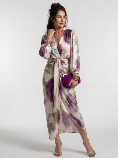 Women's Cross Wrap Midi Dress with Tie Waist for Daywear