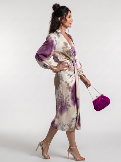 Women's Cross Wrap Midi Dress with Tie Waist for Daywear