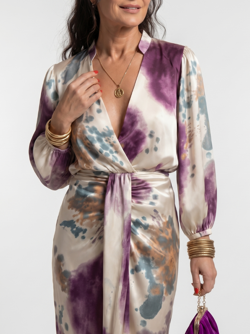 Women's Cross Wrap Midi Dress with Tie Waist for Daywear