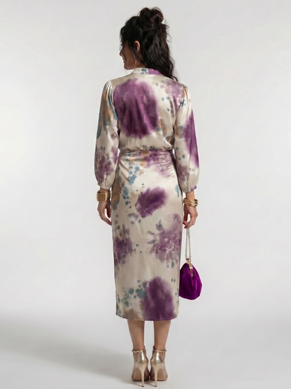 Women's Cross Wrap Midi Dress with Tie Waist for Daywear