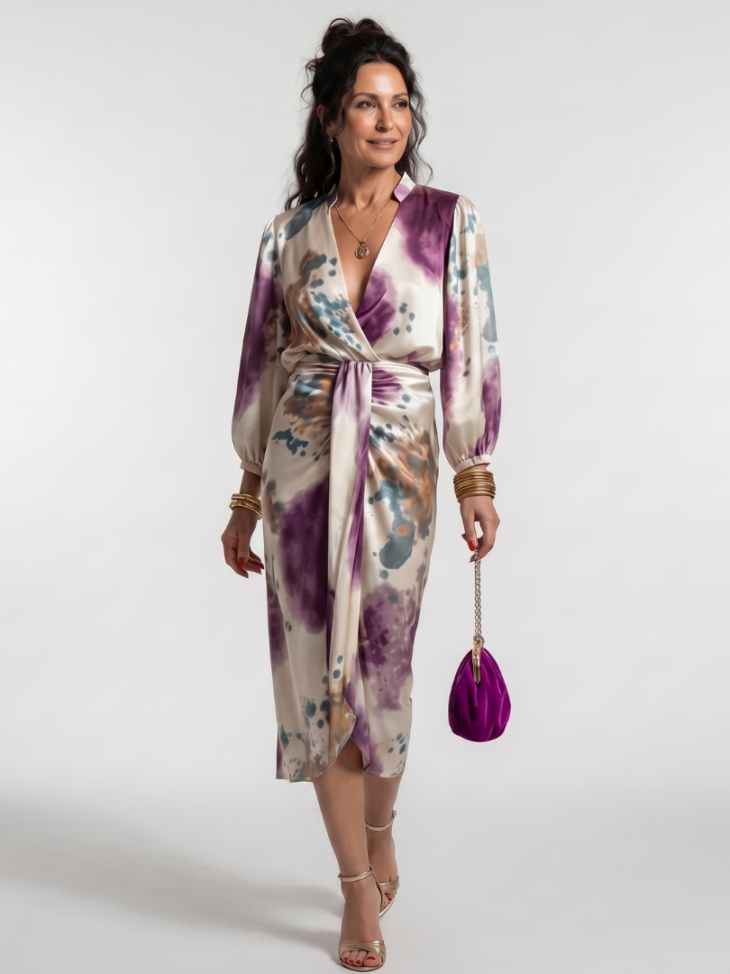 Women's Cross Wrap Midi Dress with Tie Waist for Daywear