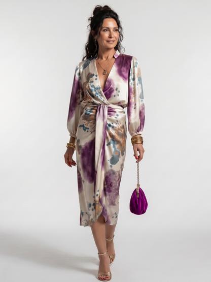 Women's Cross Wrap Midi Dress with Tie Waist for Daywear