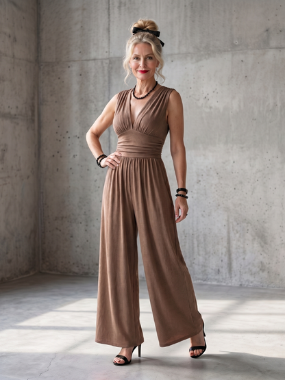 Women's Deep V Jumpsuit with Defined Waist for Evening