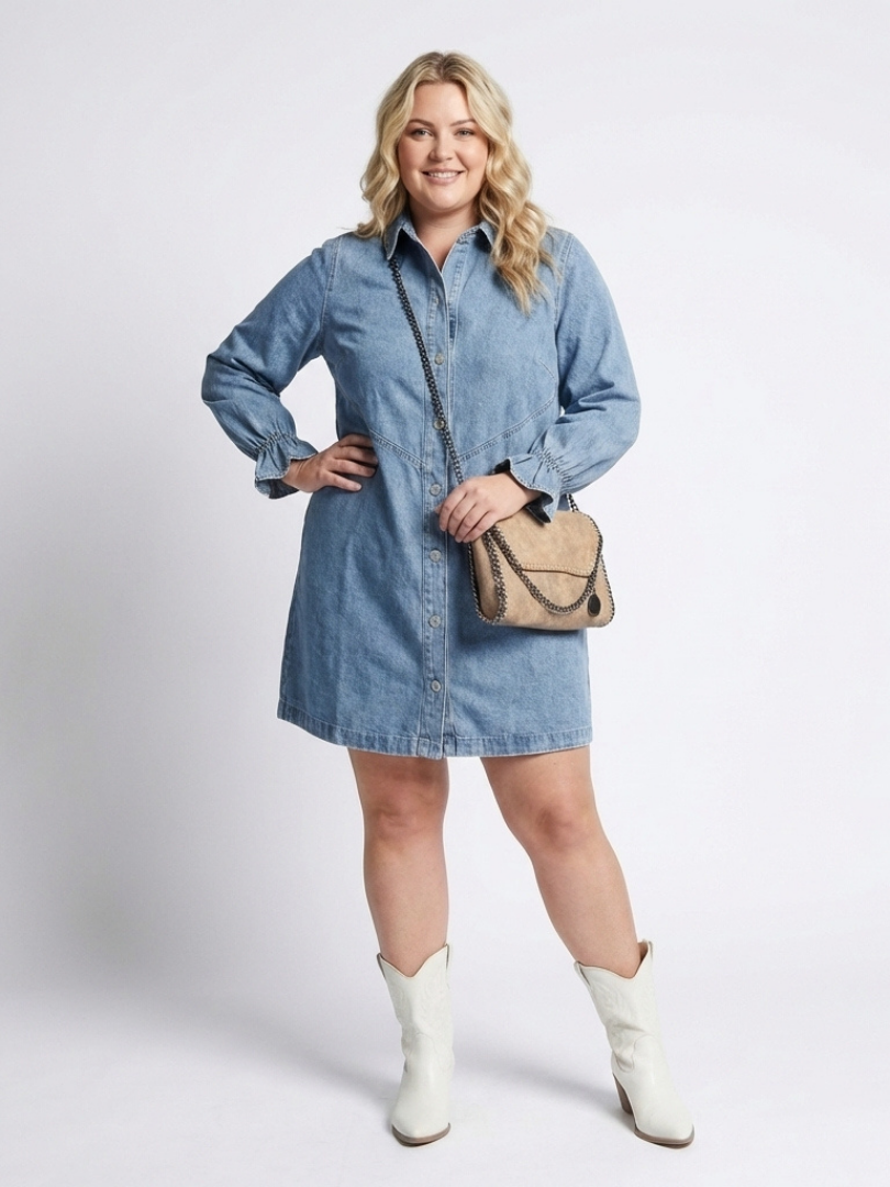 Women's Denim Shirt Dress with Button Front for Everyday