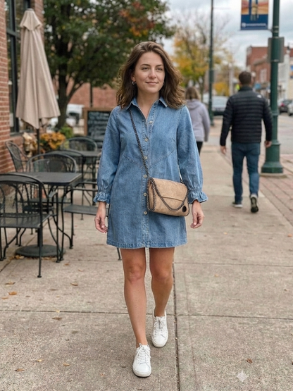 Women's Denim Shirt Dress with Button Front for Everyday
