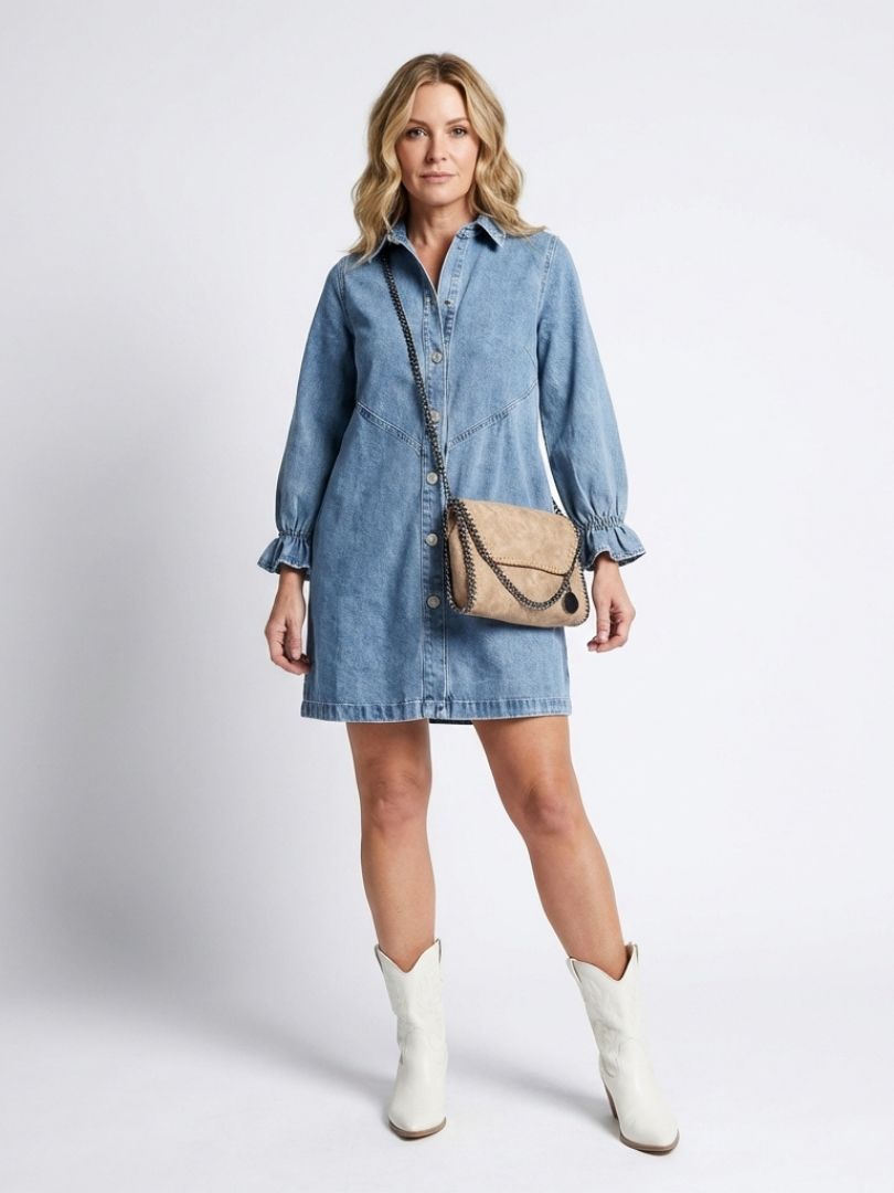 Women's Denim Shirt Dress with Button Front for Everyday