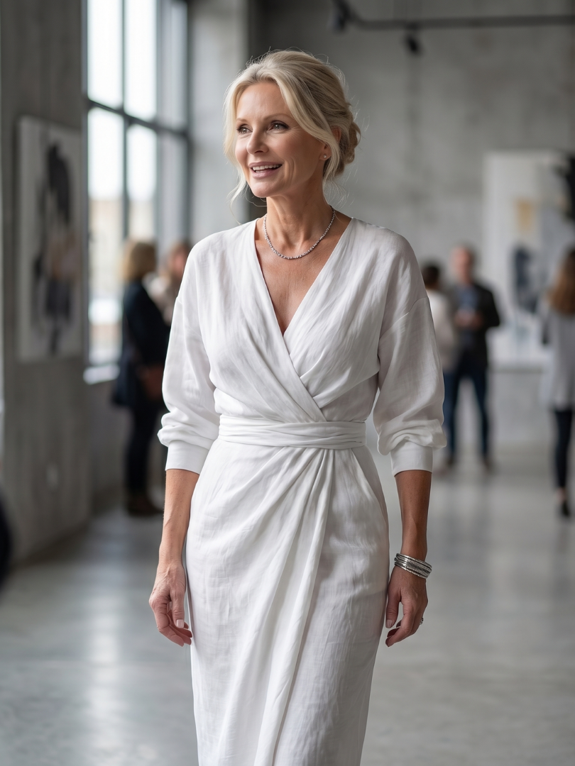 Women's Diagonal Drape Maxi Dress for Daywear Events
