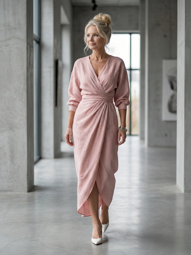 Women's Diagonal Drape Maxi Dress for Daywear Events