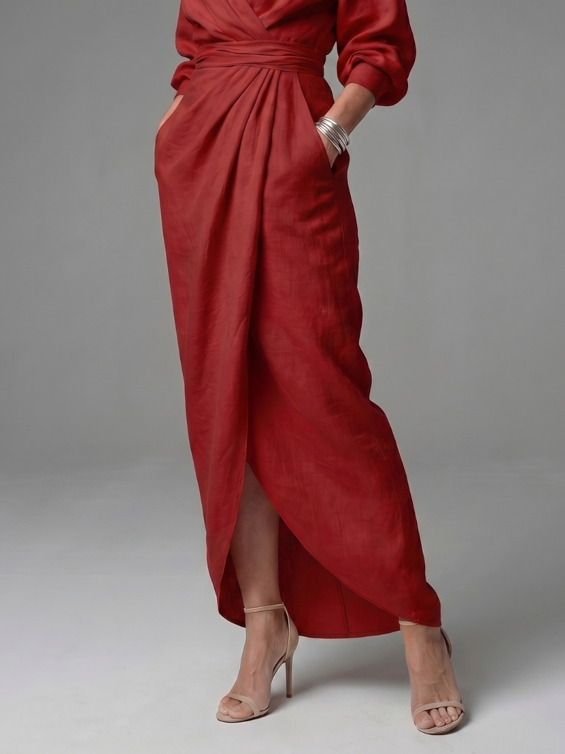 Women's Diagonal Drape Maxi Dress for Daywear Events