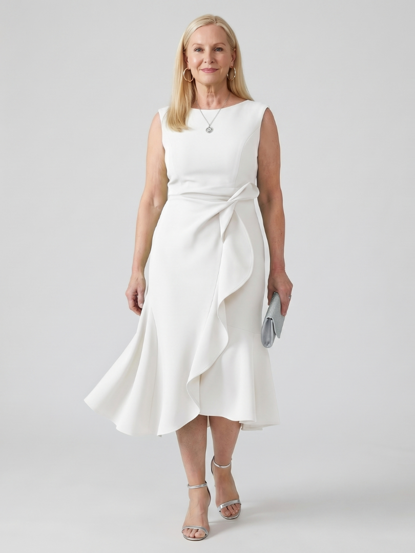 Women's Draped Midi Dress with Drape for wedding guest