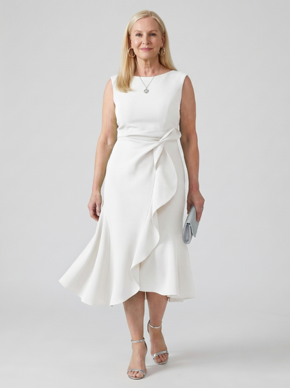 Women's Draped Midi Dress with Drape for wedding guest