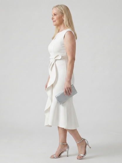Women's Draped Midi Dress with Drape for wedding guest