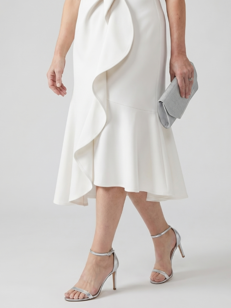 Women's Draped Midi Dress with Drape for wedding guest