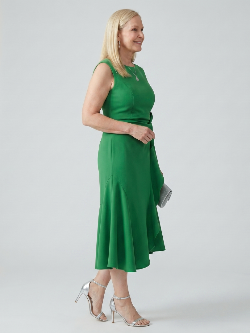Women's Draped Midi Dress with Drape for wedding guest