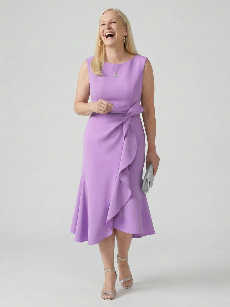 Women's Draped Midi Dress with Drape for wedding guest
