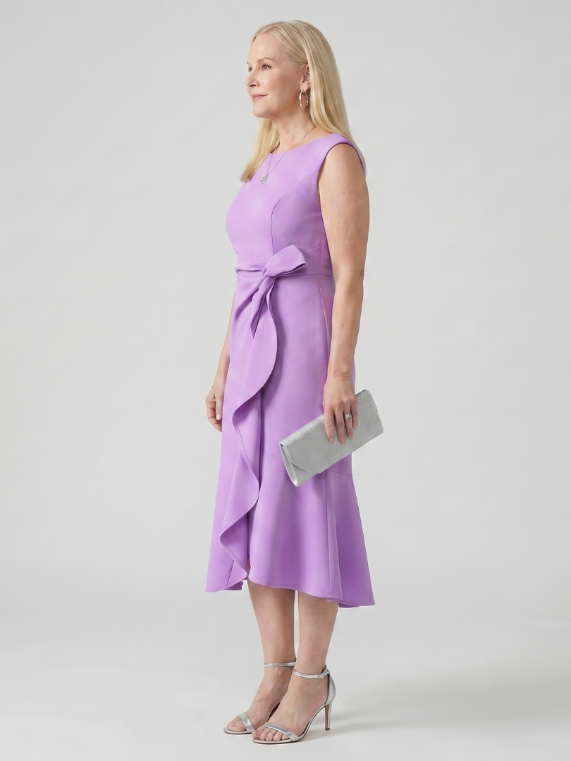 Women's Draped Midi Dress with Drape for wedding guest