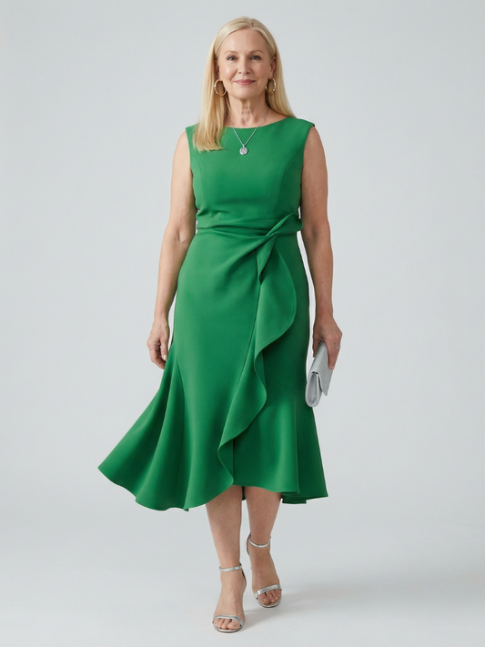 Women's Draped Midi Dress with Drape for wedding guest