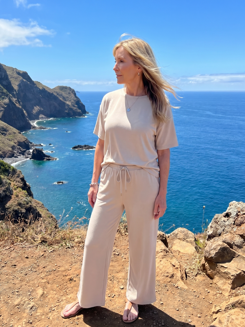 Women's Drawstring Pants Set with Sleeves for Everyday