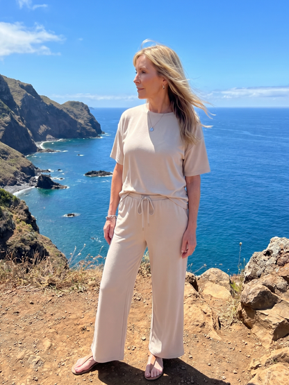 Women's Drawstring Pants Set with Sleeves for Everyday