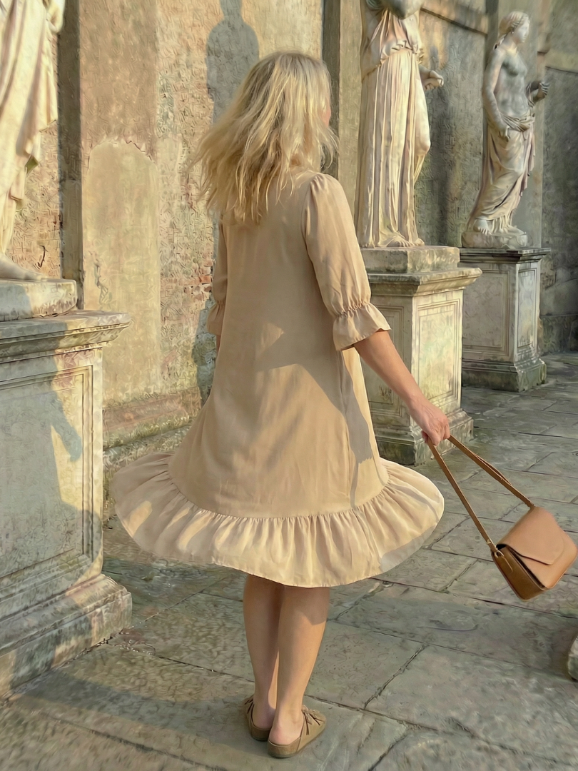 Women's Dress with Ruffle Cuffs for Casual Outings